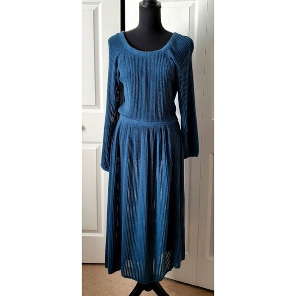 J CREW Point Sur Women Blue Long Sleeve Casual Ribbed Knit Dress Sz M EUC - Picture 1 of 6